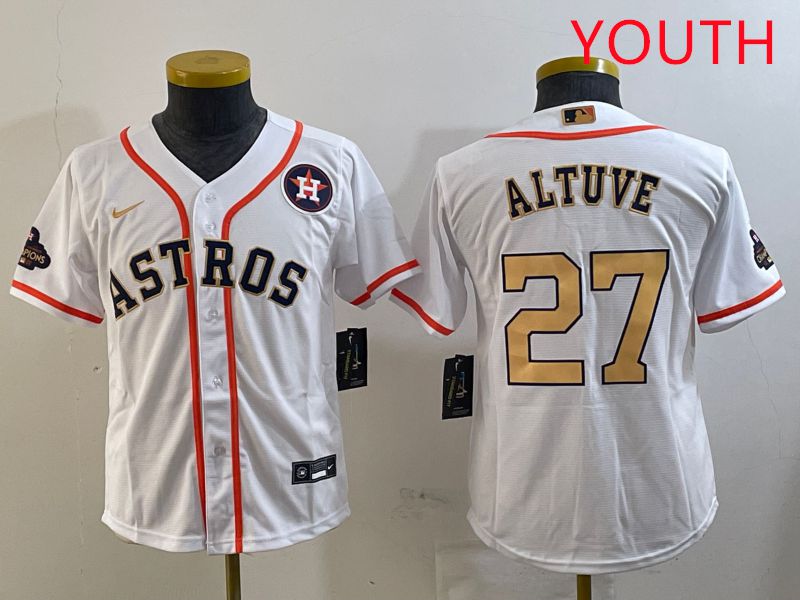 Youth Houston Astros #27 Altuve White Gold Game 2025 Nike MLB Jersey style 3